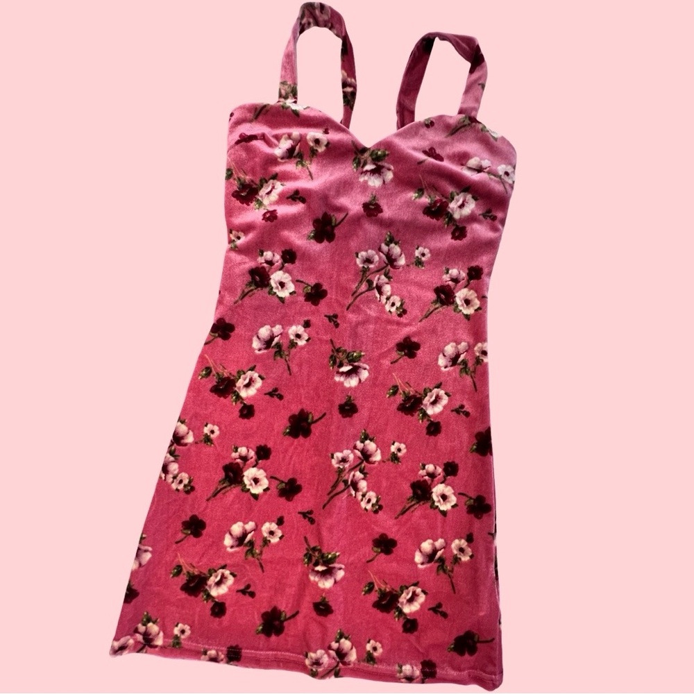 Forever 21 velvet pink floral sweetheart neckline women’s mini bodycon dress